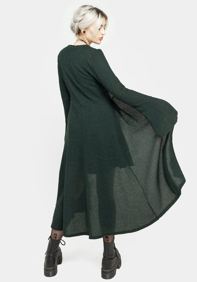 Xana Textured Tie Front Long Cardigan - Green