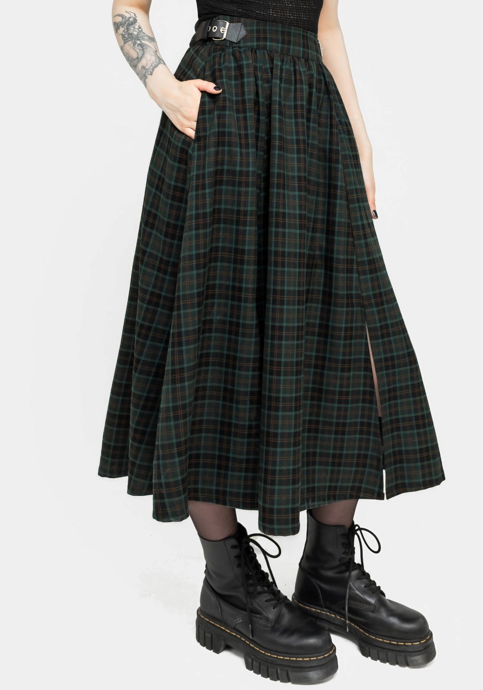 Disturbia | Nightingale Buckled Check Midi Skirt | Skirts