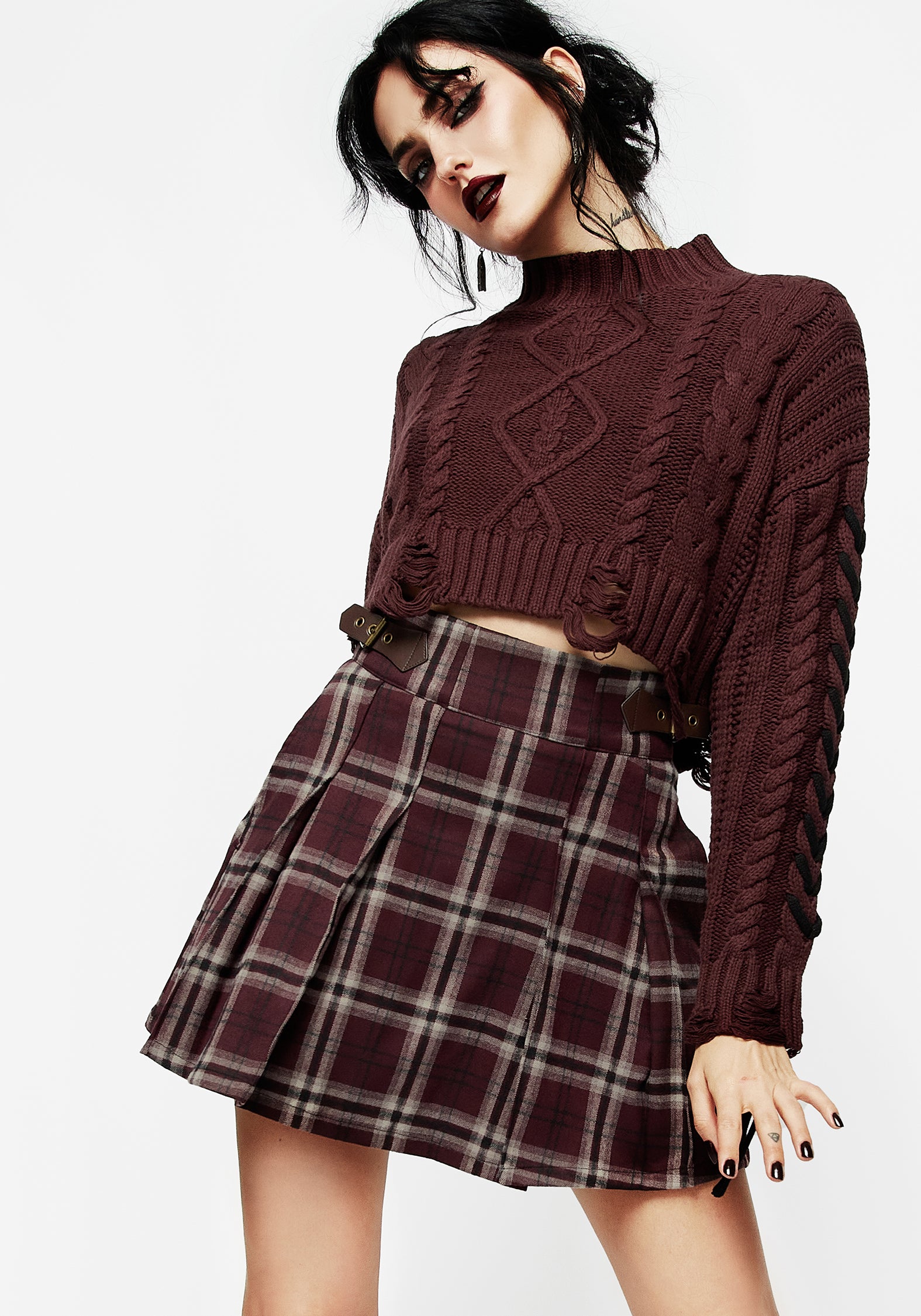 Disturbia Bramble Check Pleated Mini Skirt Skirts