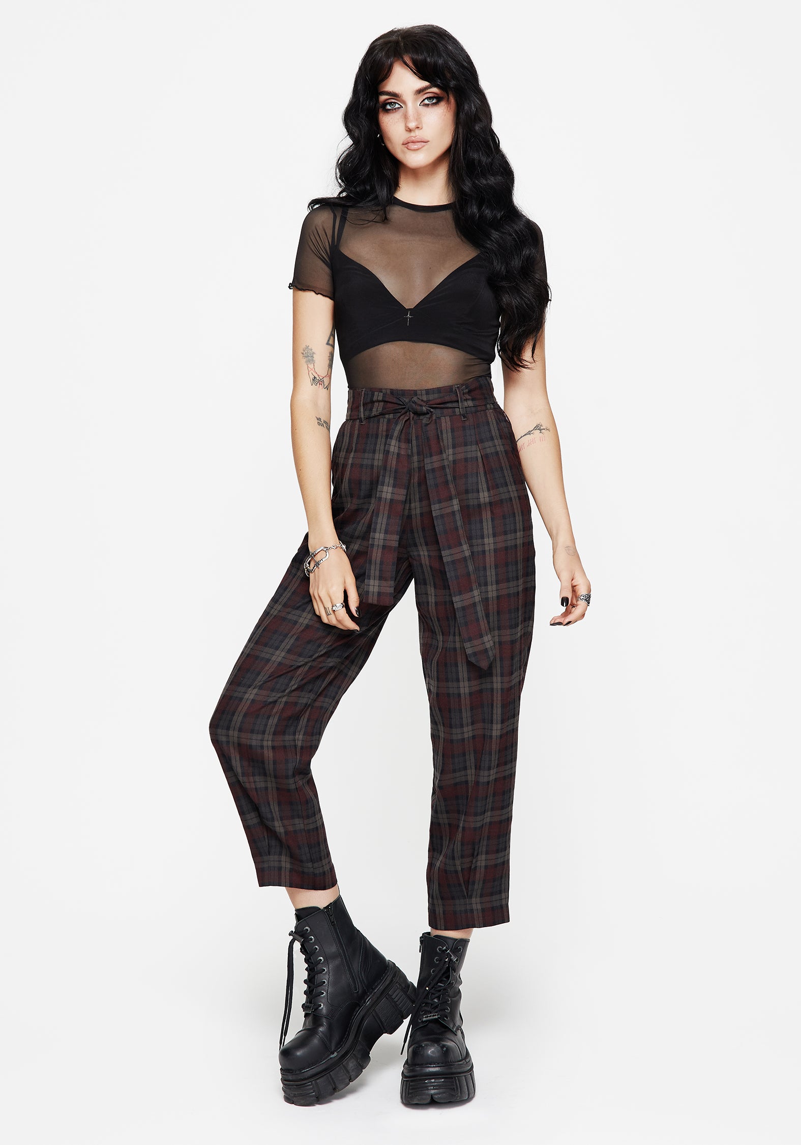 Kalma Check Tie Belt Tapered Trouser