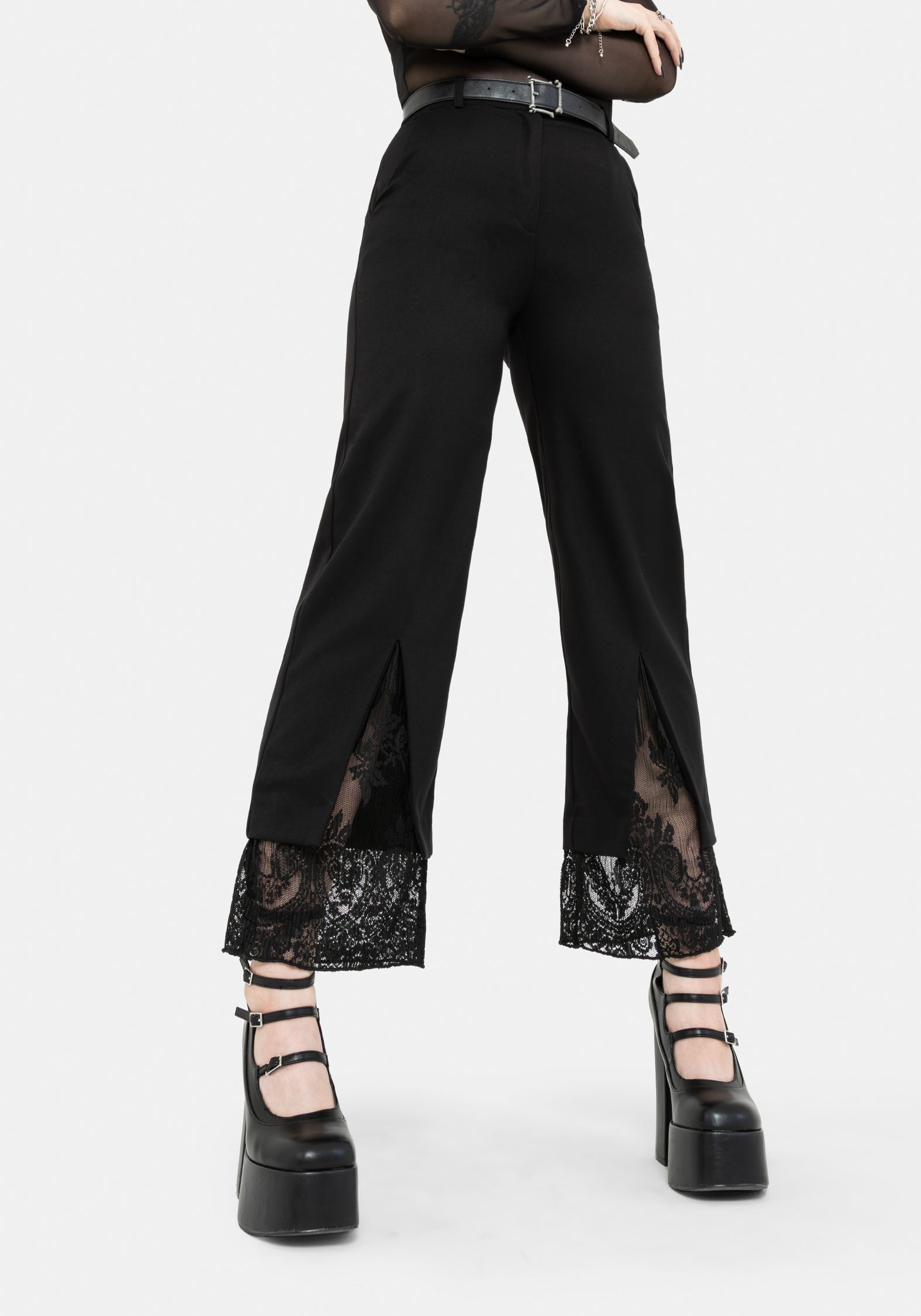 Orchid Lace Insert Pleated Hem Straight Leg Trouser – Disturbia