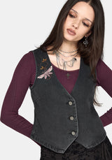 Maleah Embroidered Denim Waistcoat