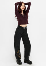 Maleah Embroidered Denim Barrel Jeans