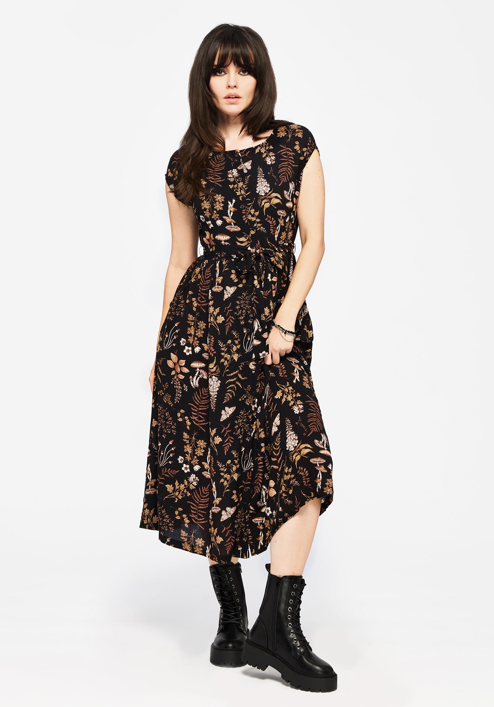 Luthien Cotton Printed Button Up Midi Dress