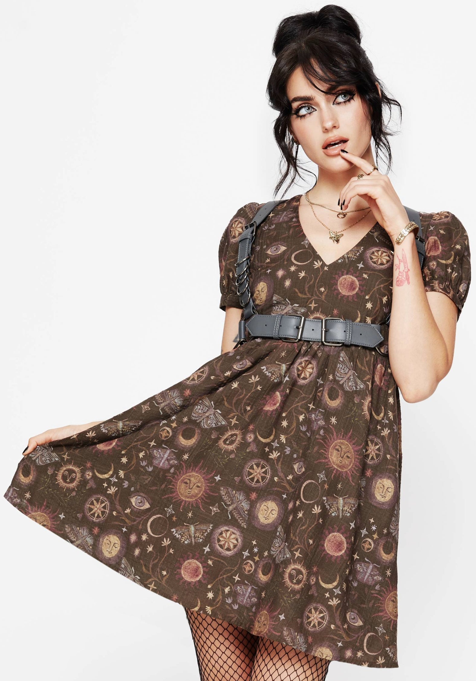 Rhea Cotton Blend Moth and Moon Print Mini Smock Dress – Disturbia