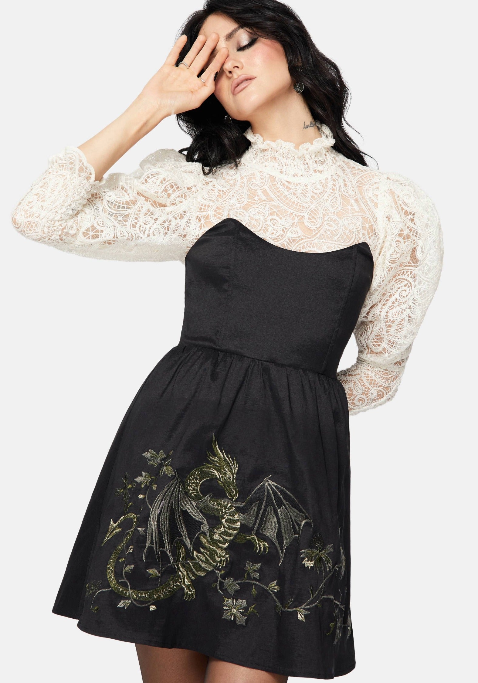 Muse Dragon Embroidery Strapless Mini Dress – Disturbia