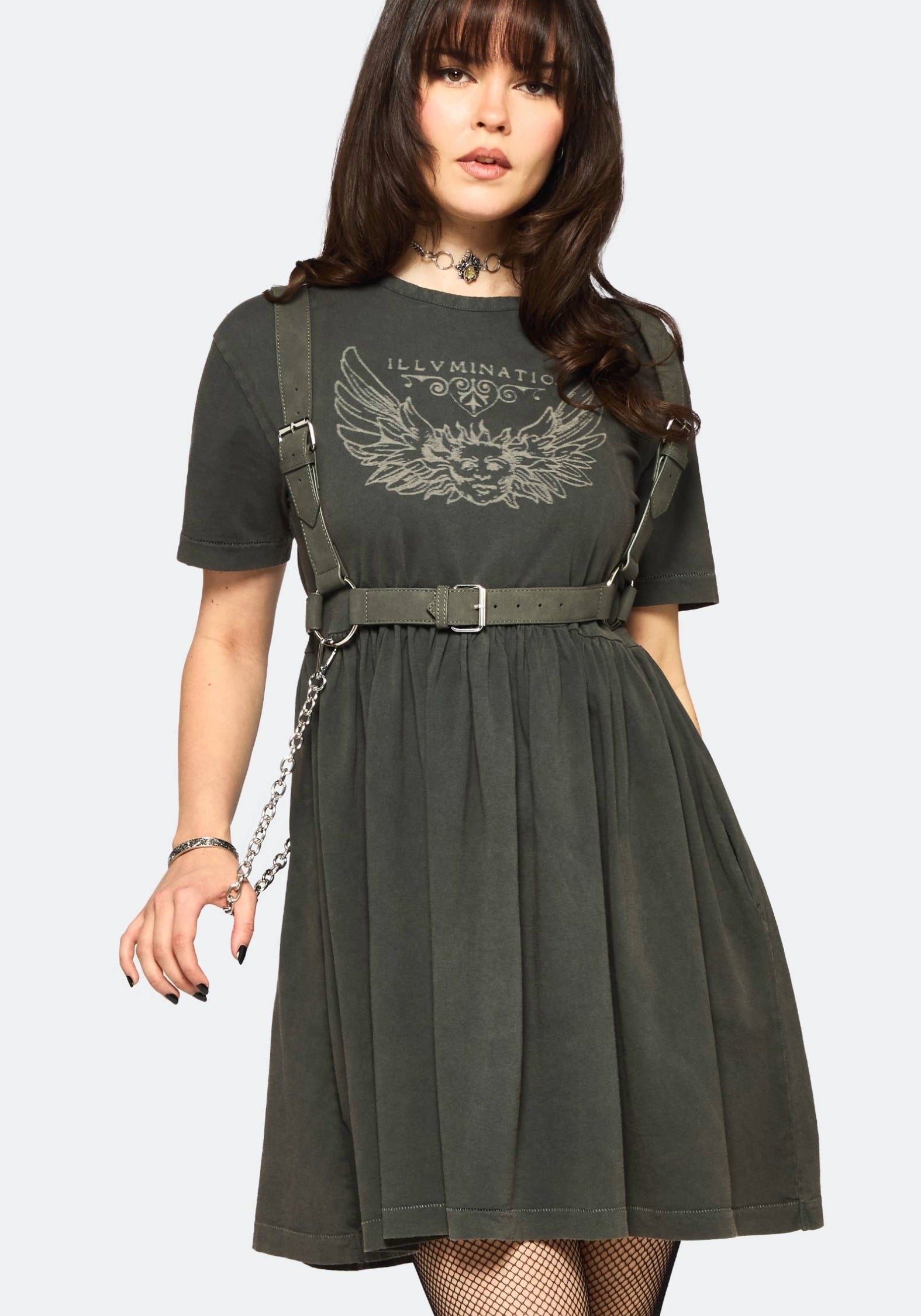 Illvminatio Bleach Graphic Cotton Mini Skater Dress