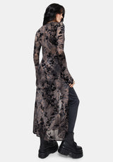 Monroe Flocked Mesh Long Sleeve Midaxi Overdress UK 10
