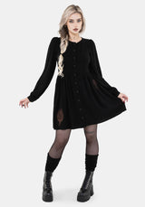 Hexborn Linen-Blend Baba Yaga Embroidered Long Sleeve Mini Dress