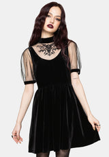 Trixie Velour Mesh Embroidered Mini Smock Dress