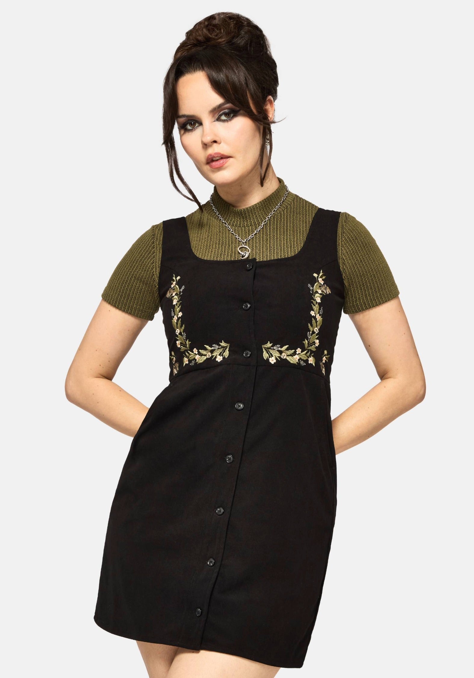 Abundance Embroidered Cord Pinafore Mini Dress – Disturbia