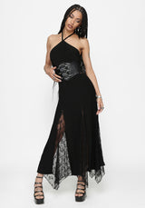 Endora Lace Side Panel Halterneck Maxi Dress