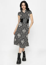 Hexweave Print Fitted Midi Shirt Dress
