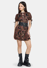 Mythos Print Tie Front Mini Dress