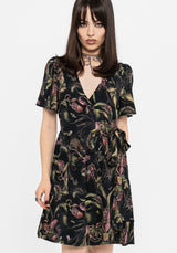 Dionaea Flytrap Print Wrap Mini Dress