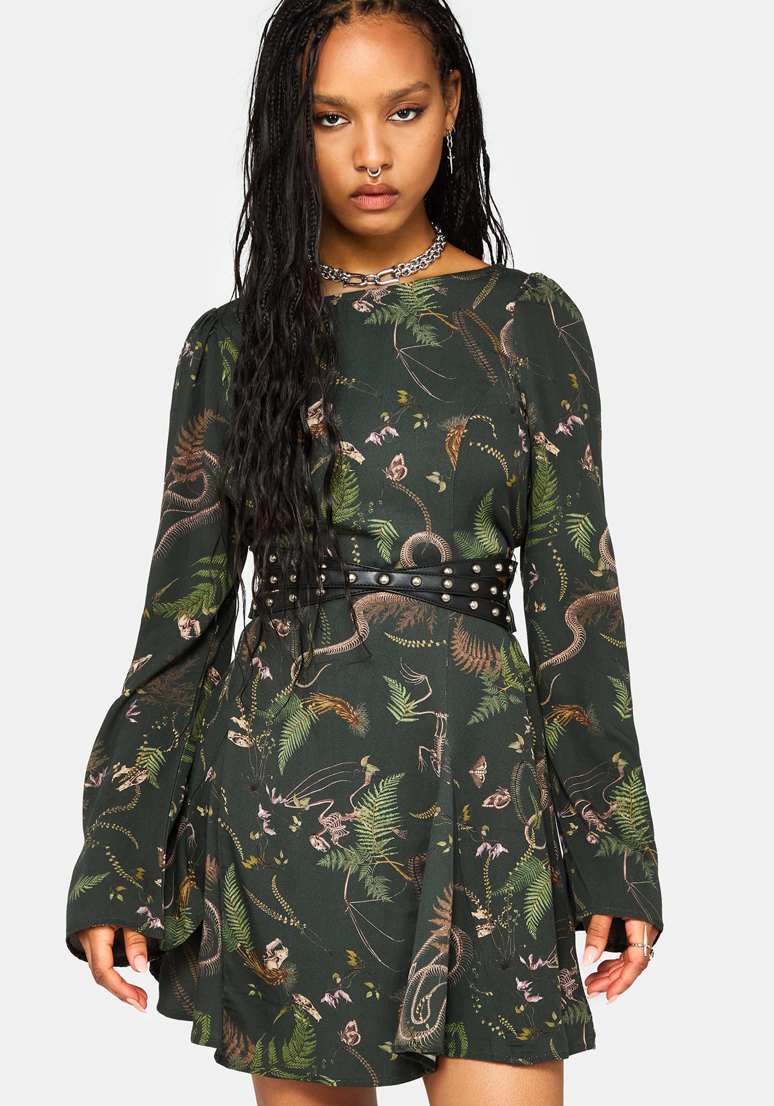 fit & flare long sleeve mini dress Noctaris Print Flared – Disturbia Dresses_Mothers Of The Bride & Groom Size:W40/32