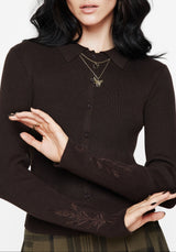 Cybele Embroidered Button Up Ribbed Knit Cardigan