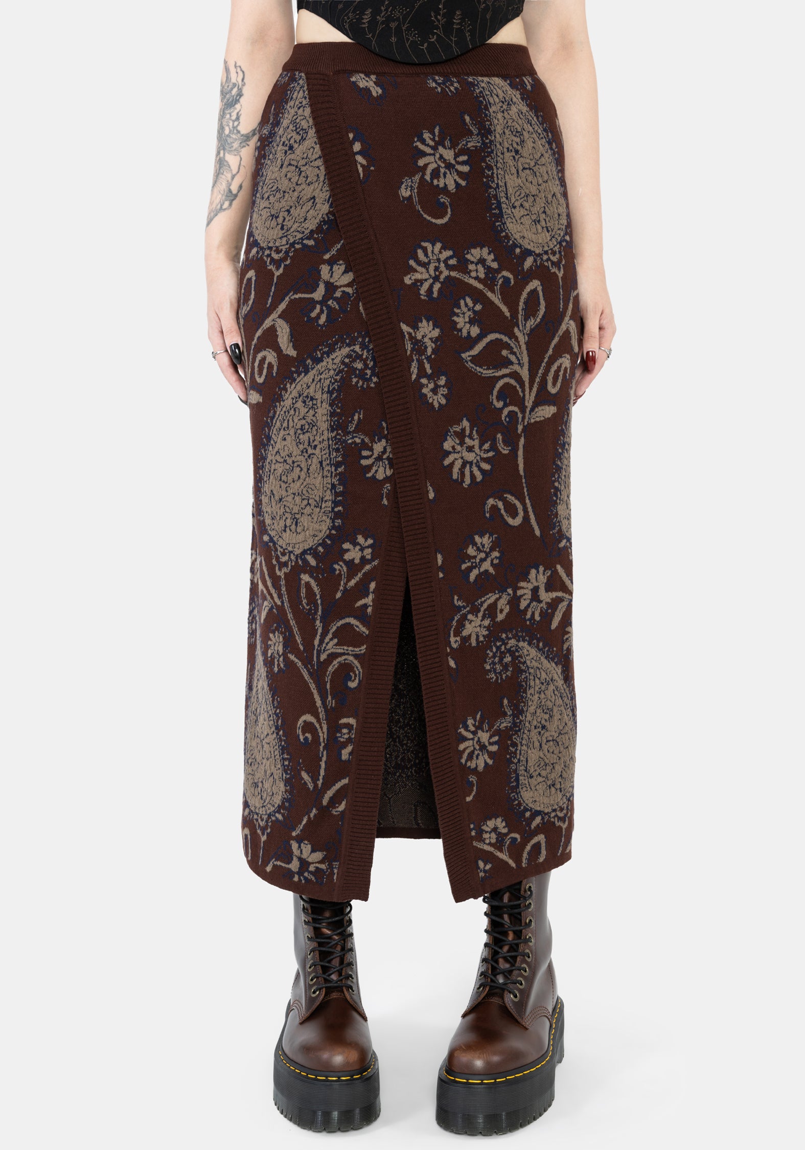 Gillian Cotton Paisley Knit Midi Wrap Skirt – Disturbia