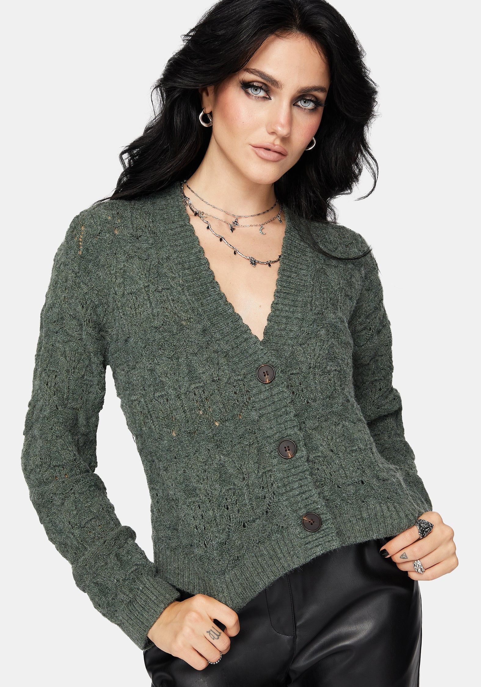 Cadmium Pointelle Knit Cardigan - Teal – Disturbia