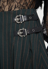 Kera Green Pinstripe Buckle Detail Mini Pleated Skirt