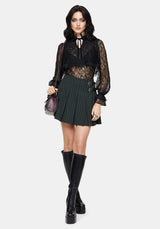Kera Green Pinstripe Buckle Detail Mini Pleated Skirt