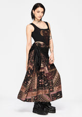 Nola Folk Patchwork Print Shirred Midi Skirt