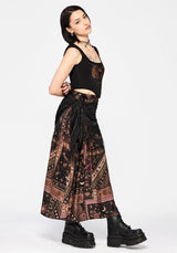 Nola Folk Patchwork Print Shirred Midi Skirt