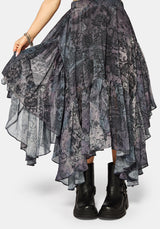 Gaia Celestial Print Chiffon Hanky Hem Skirt