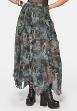 Thalassa Print Hanky Hem Chiffon Midi Skirt