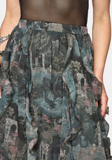 Thalassa Print Hanky Hem Chiffon Midi Skirt
