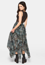 Thalassa Print Hanky Hem Chiffon Midi Skirt
