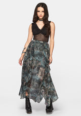 Thalassa Print Hanky Hem Chiffon Midi Skirt