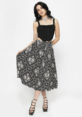 Hexweave Print Button Down Pleated Midi Skirt