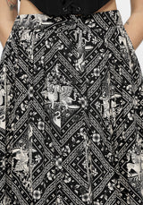 Hexweave Print Button Down Pleated Midi Skirt