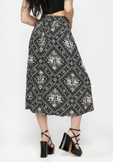 Hexweave Print Button Down Pleated Midi Skirt
