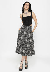 Hexweave Print Button Down Pleated Midi Skirt