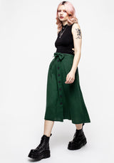 Basilisk Green Linen Blend Button Up Midi Skirt