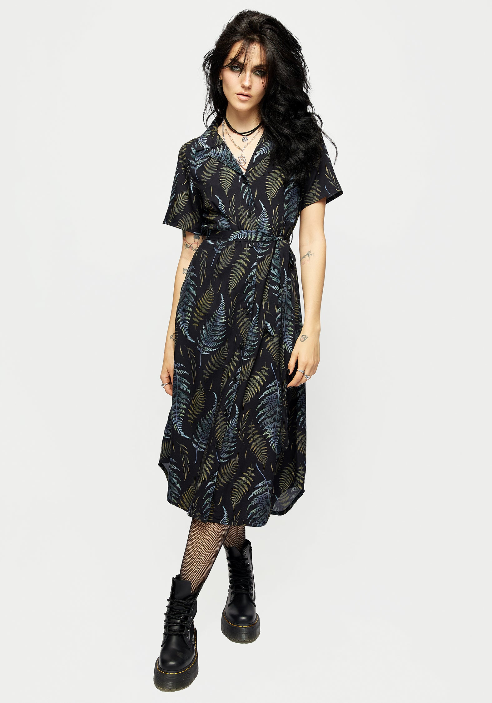 Printed Button Up Midi Shirt Dress
