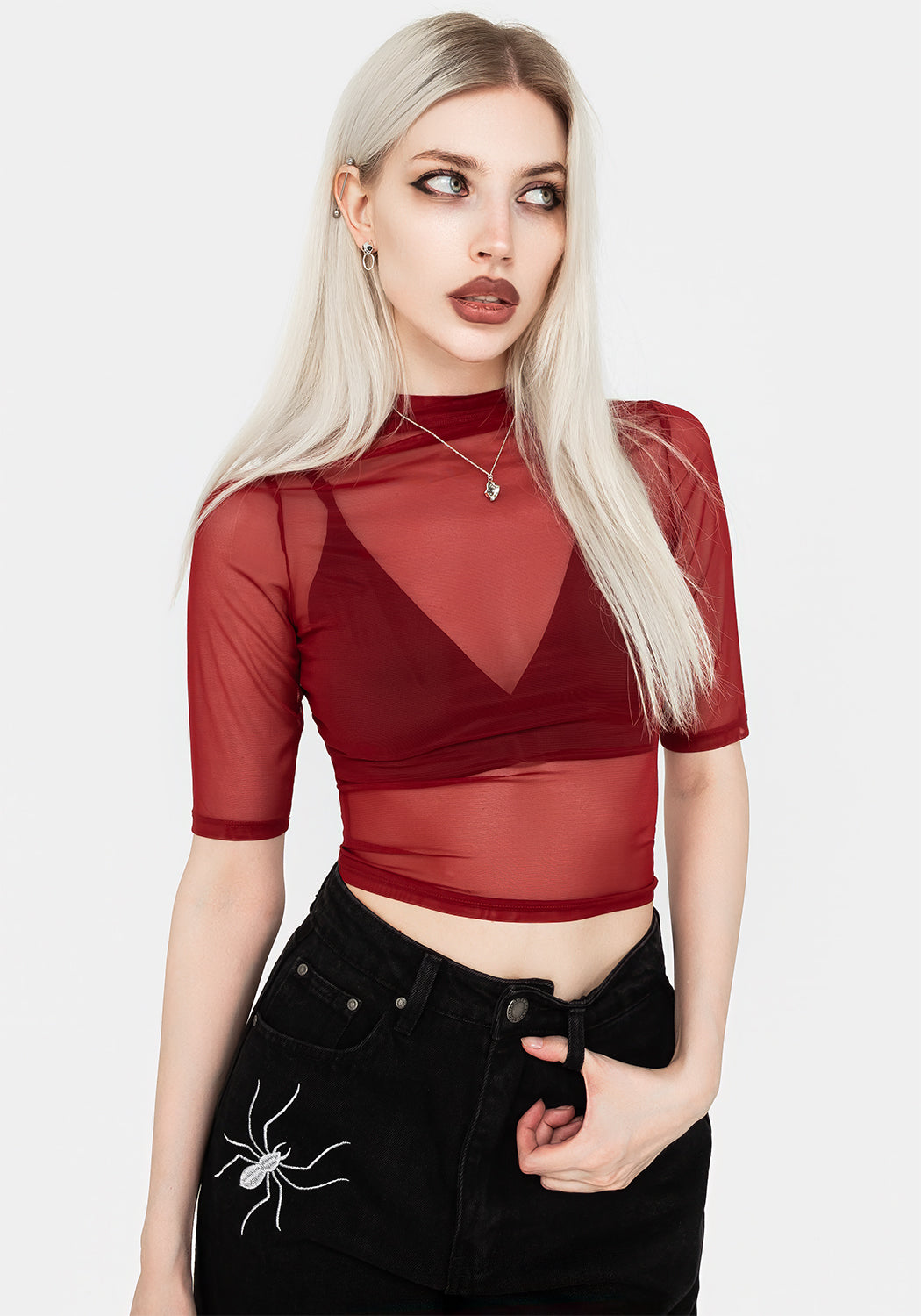 Jinx Mesh Short Sleeve Top Red Disturbia jinx-mesh-short-sleeve-top-red-disturbia