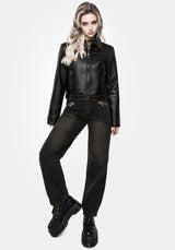 Ermania Crop Faux Leather Jacket