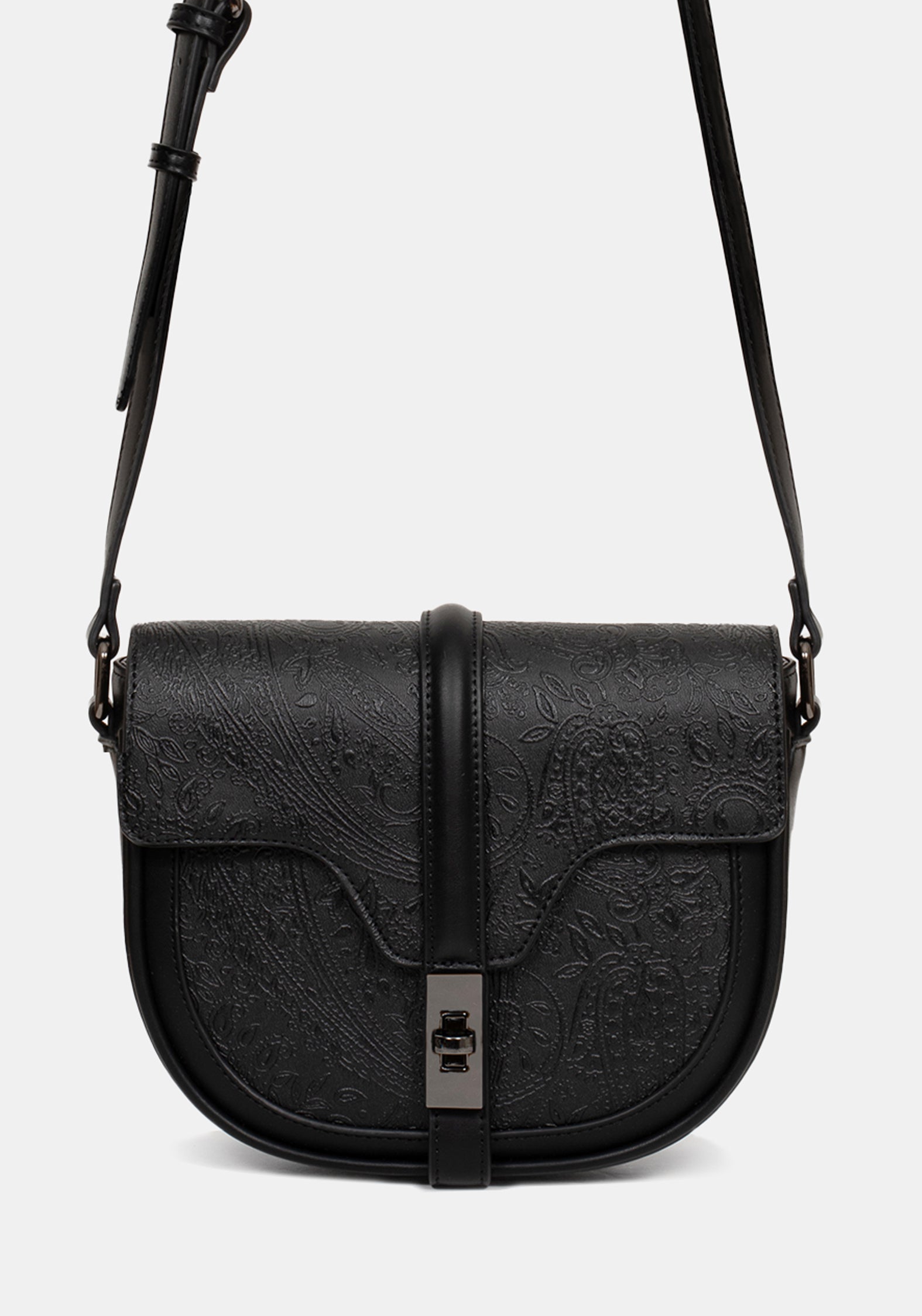 Disturbia | Cypress Paisley Debossed Crossbody Satchel Bag - Black