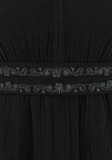 Poultice Embroidered Cotton Midi Dress - Black