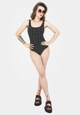 Slate Textured Check Square Neck Swimsuit