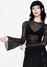 Flavia Mesh Fluted Long Sleeve Top