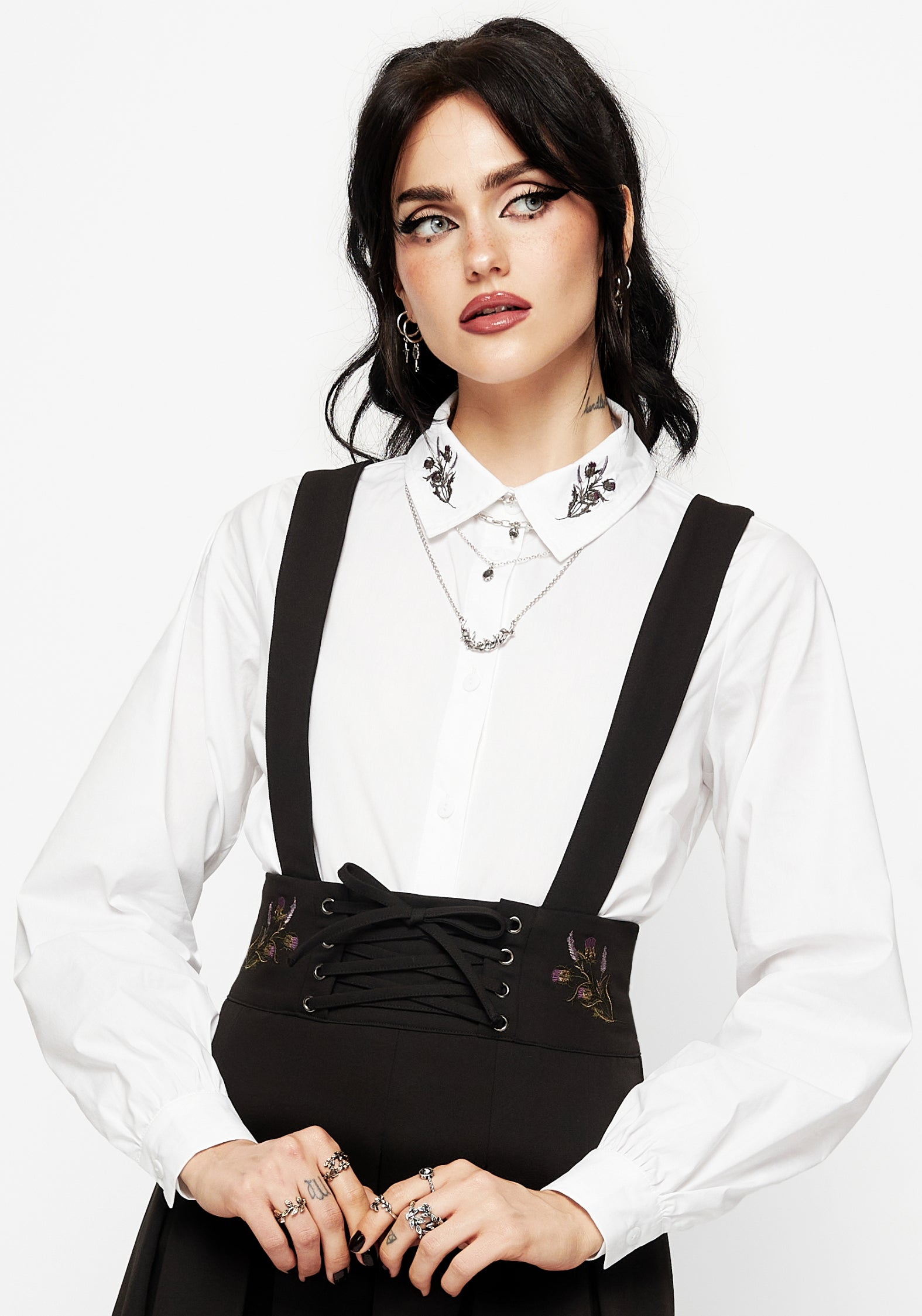 Despair Cotton Thistle Embroidered Button Up Shirt