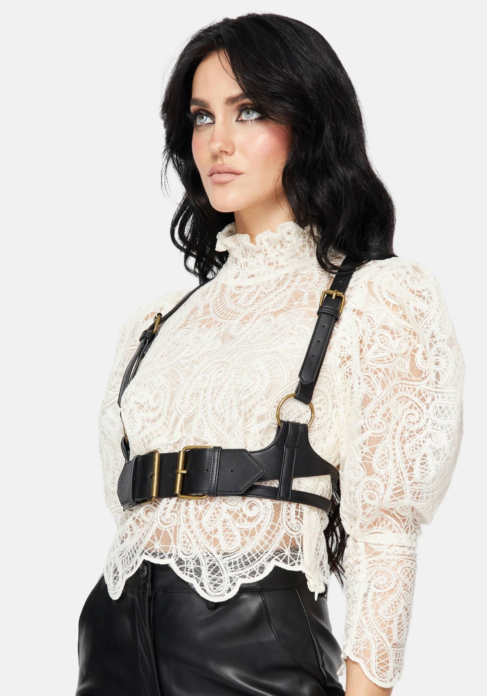 Lyra Lace Ruched High Neck Blouse