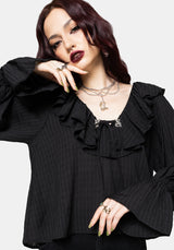 Cassidy Crinkle Sleeve Lace Up Blouse