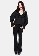 Cassidy Crinkle Sleeve Lace Up Blouse
