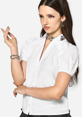 Despair Cotton Thistle Embroidered Short Sleeve Shirt