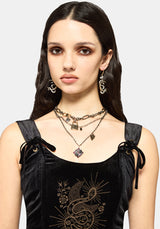 Kobra Velour Embroidered Tie Strap Corset Top